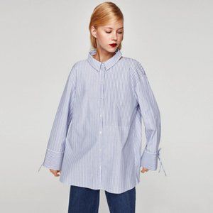 Zara Stripes Open Colar Shirt